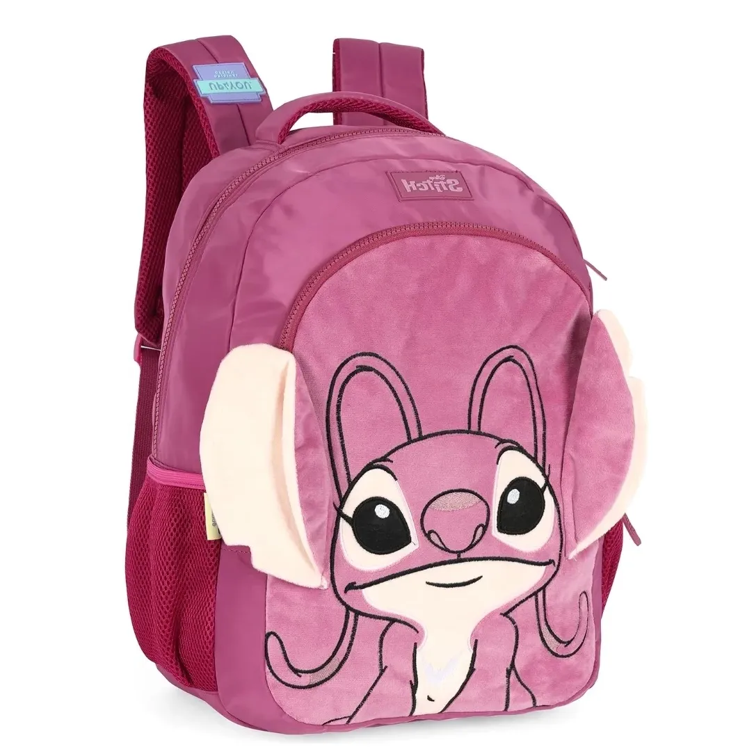 Mochila infantil Luxcel Stitch roxa vista em ângulo frontal direito
